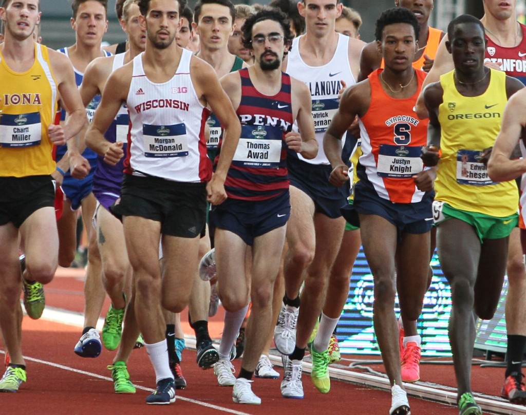 Awad in the middle of the 5K at the NCAA Championships.