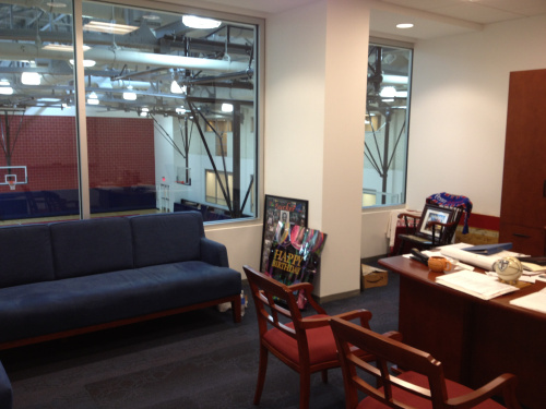 A look from the inside of head coach Jerome Allen’s new office.