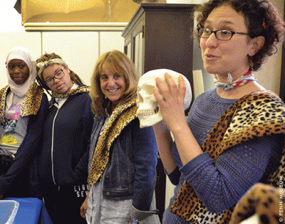 Middle school students from the John S. Jenks School in Northwest Philadelphia learn about the brain’s role in ancient mummification. 