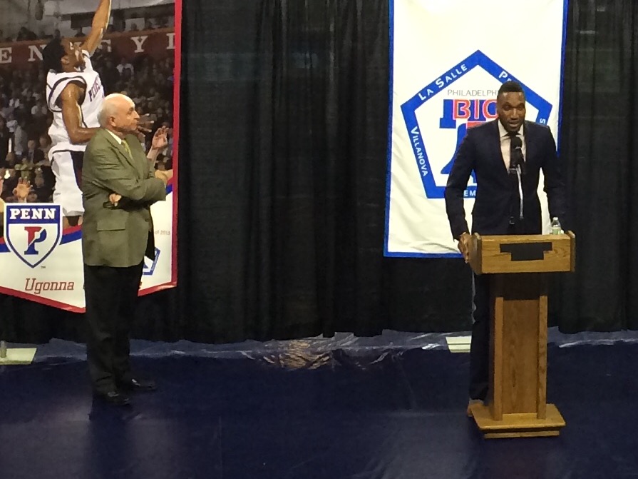 Ugonna Onyekwe gives his speech during Monday's Big 5 Hall of Fame indcution.