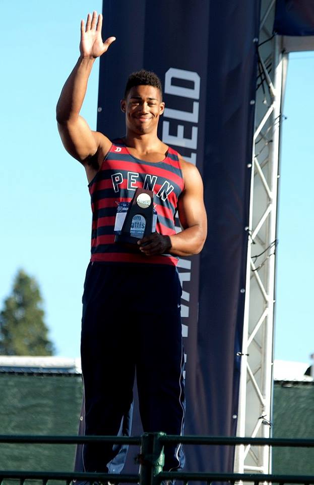 Mattis on the medal stand after winning the NCAA discus title