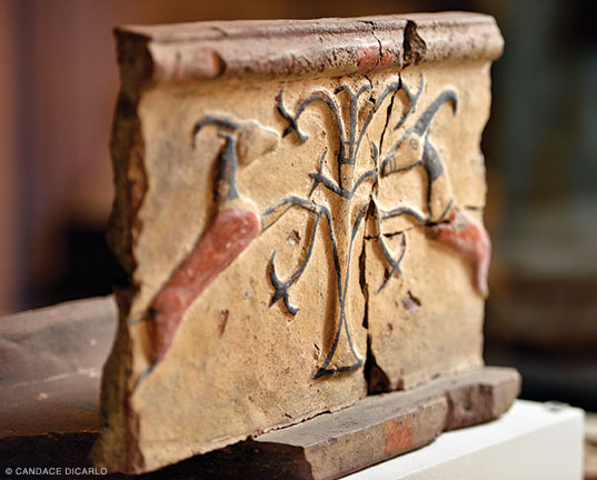 Painted terracotta plaque, of a type believed invented in Phrygia, sixth century BCE, found in the Citadel Mound. 