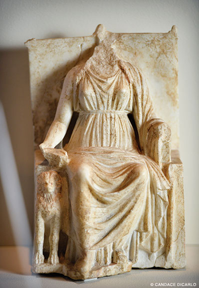 Marble statuette of seated Cybele (the Mother Goddess), late third-early second century BCE, probably from a domestic shrine, found in a private house in Gordion. 