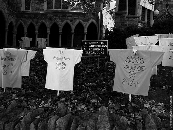 Memorial display commemorating Philadelphians killed by illegal guns.