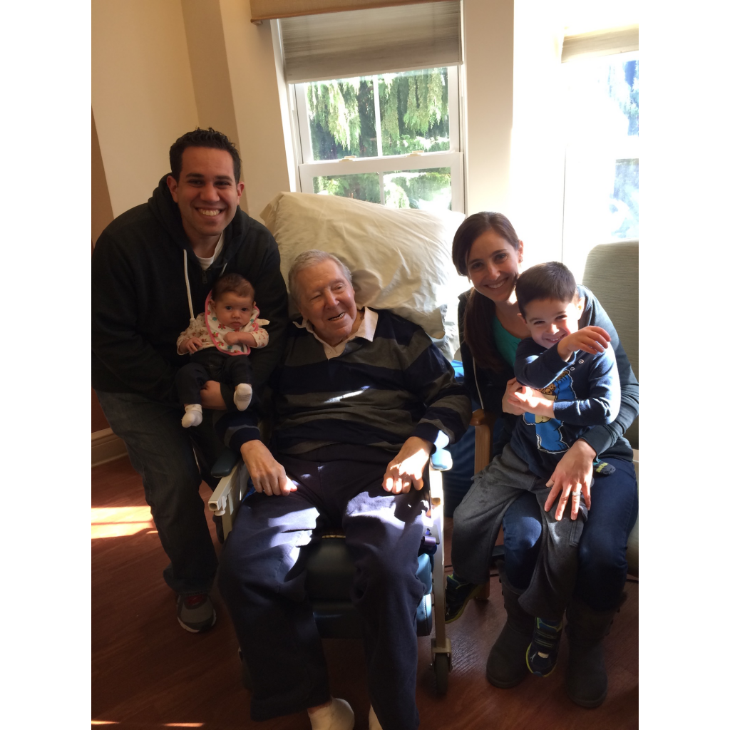 Before he died, Dan Windheim with Justin, Justin's wife Jamie, and his great-grandchildren Matthew and Emily. 