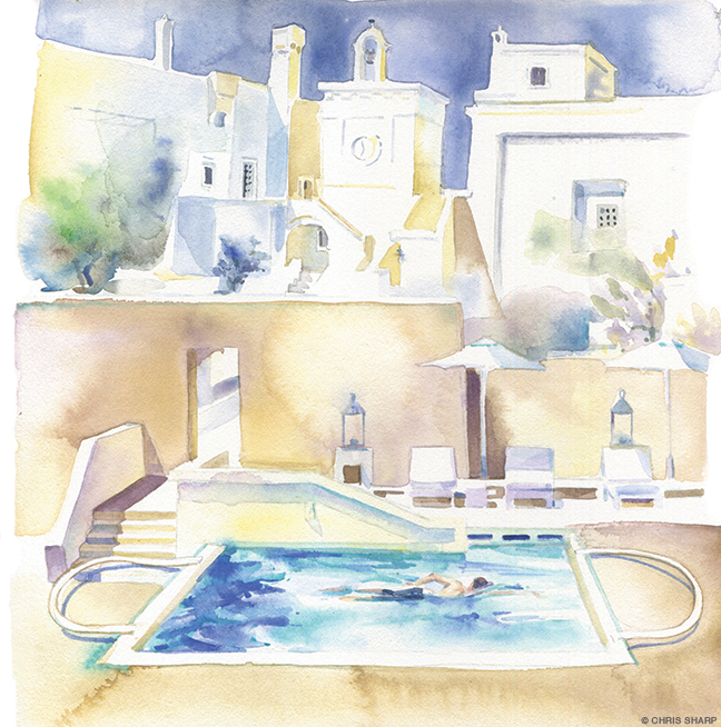 Illustration of villas and pool in Puglia