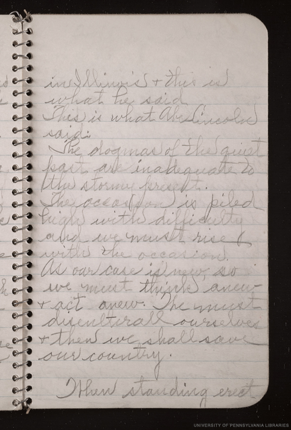 A page from one of Marian Anderson's notebooks