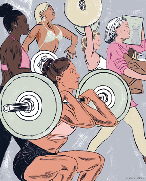 Illustration of women lifting weights