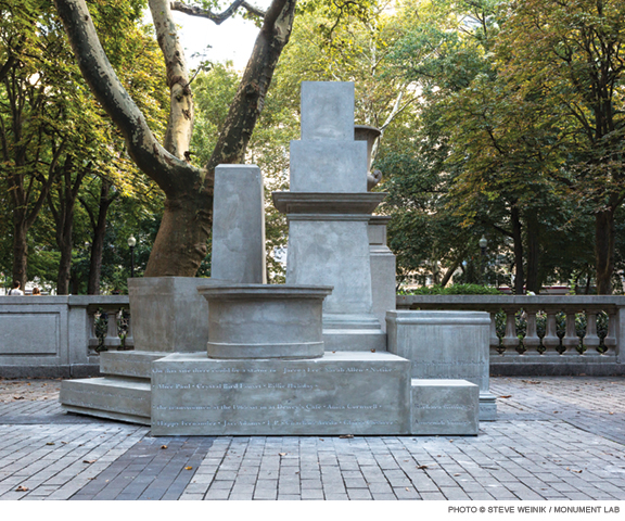 If They Should Ask, Sharon Hayes. Photo of sculpture in Rittenhouse Square, Philadelphia