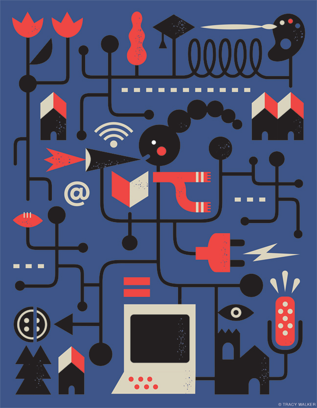 illustration of homecoming and campus symbols as a network