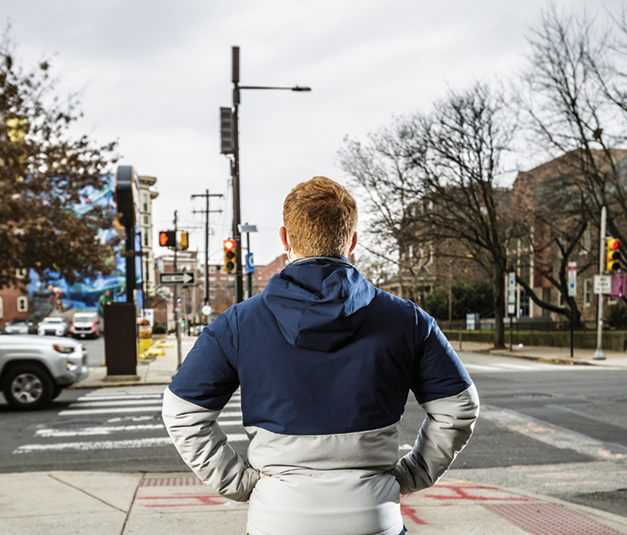 Photo of Gianni Ghione facing intersection at 39th and Chestnut