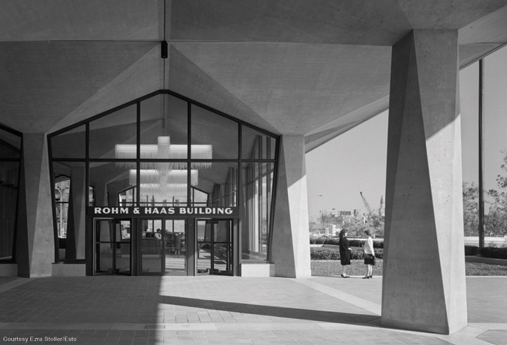 photo of the entrance to the Rohm & Haas building in Philadelphia.