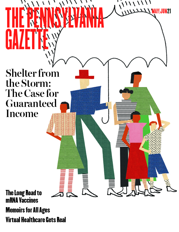 Cover illustration depicting a family underneath an umbrella