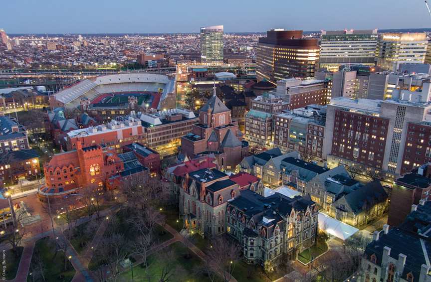 Photo of the campus from above, looking southeast from College Hall.