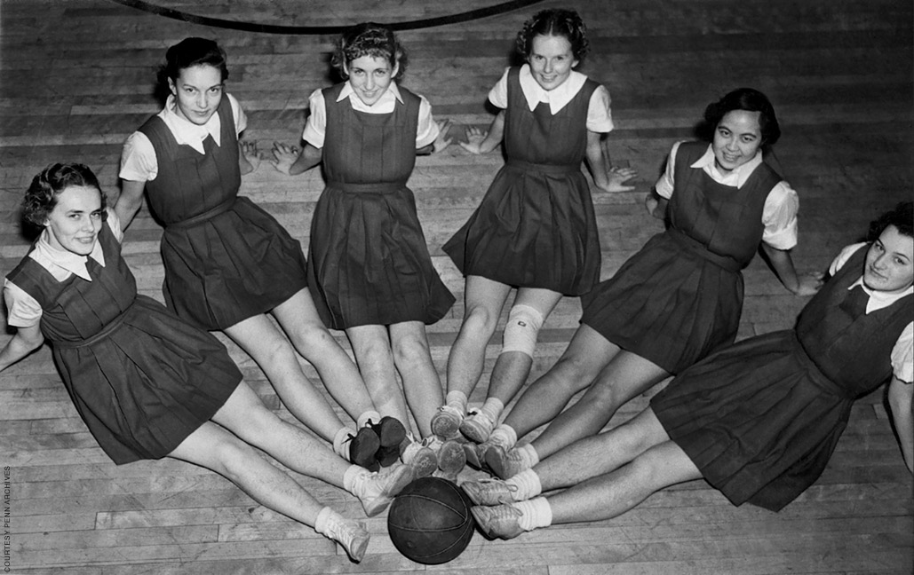 Archival photo of the women's basketball team from 1938