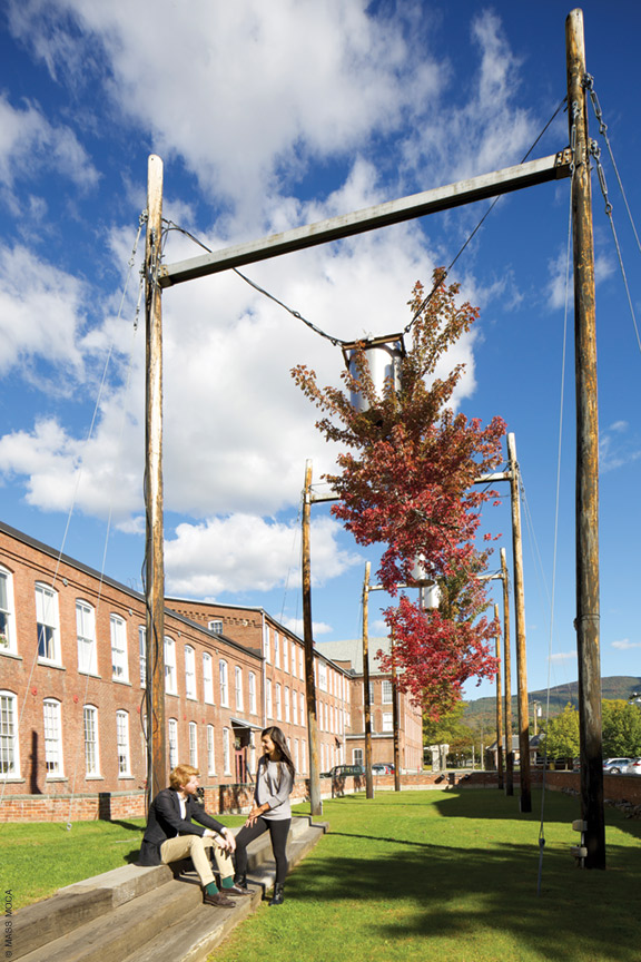 Tree Logic, Natalie Jeremijenko, 1999. 6 inverted flame maple trees, 8 35 feet telephone poles, stainless steel planters and armature, aircraft table and drip irrigation system
