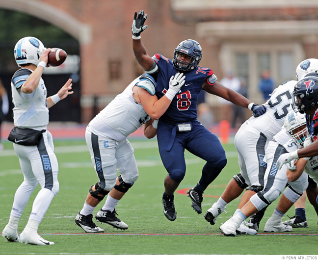 Photo of Prince Emili attacking the Columbia offense. 