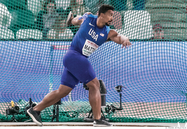 Photo of Sam Mattis representing the USA Track & Field team at the Olympics.