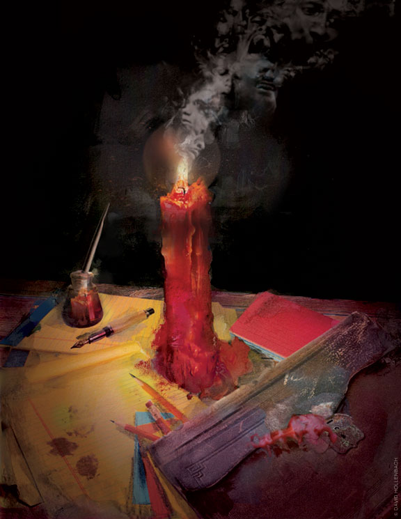 Illustration of burning red candle 