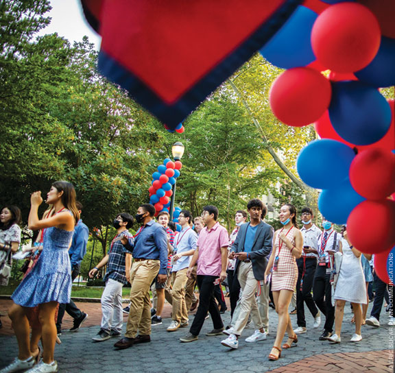 Photo of students walking to convocation