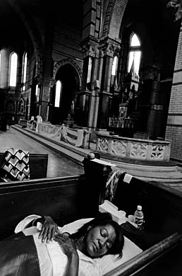 woman_ Homeless Woman Sleeping in Abandoned Church 1995
