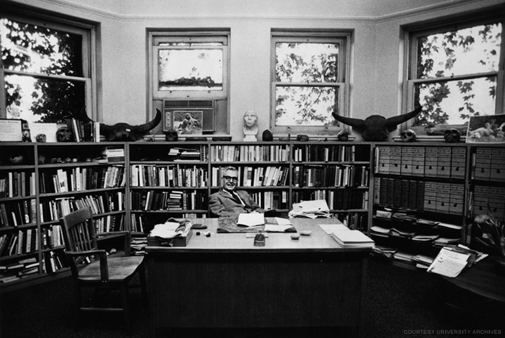 Photo of Loren Eiseley in his Penn office.