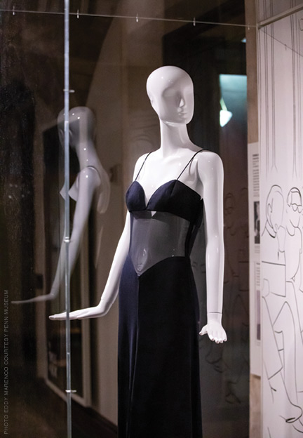 Photo from exhibit of James Galanos cocktail dress.